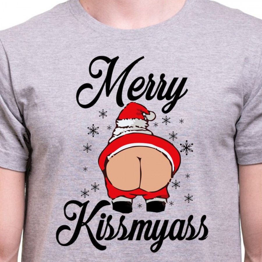 Vianočné tričko Merry Kiss My Ass