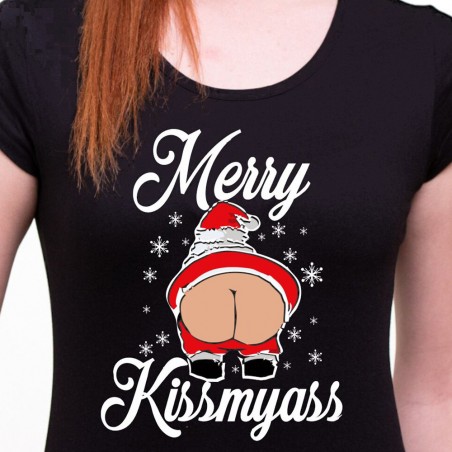 Vánoční tričko Merry Kiss My Ass dámské