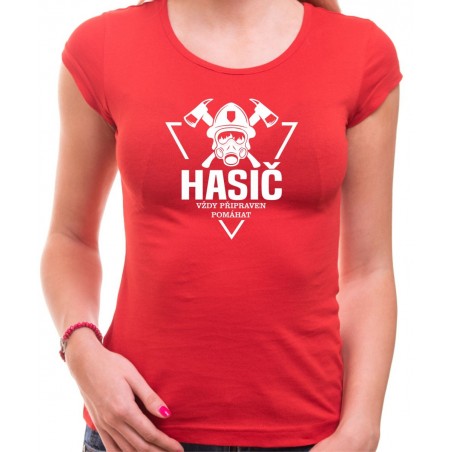 Tričko Hasič - Pripravený pomáhať, dámske červené