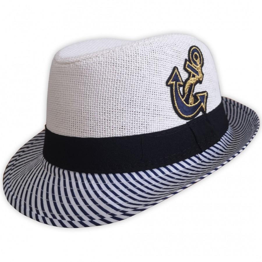Dětský plážový klobouk s proužky bílý
