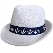 Plážový klobúk s námorníckou stuhou biely